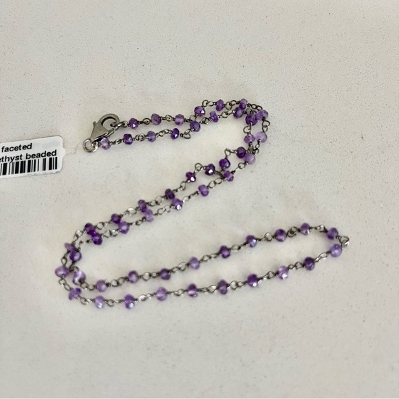 One of a kind faceted Amethyst beaded wired necklace 16” long - Picture 8 of 10